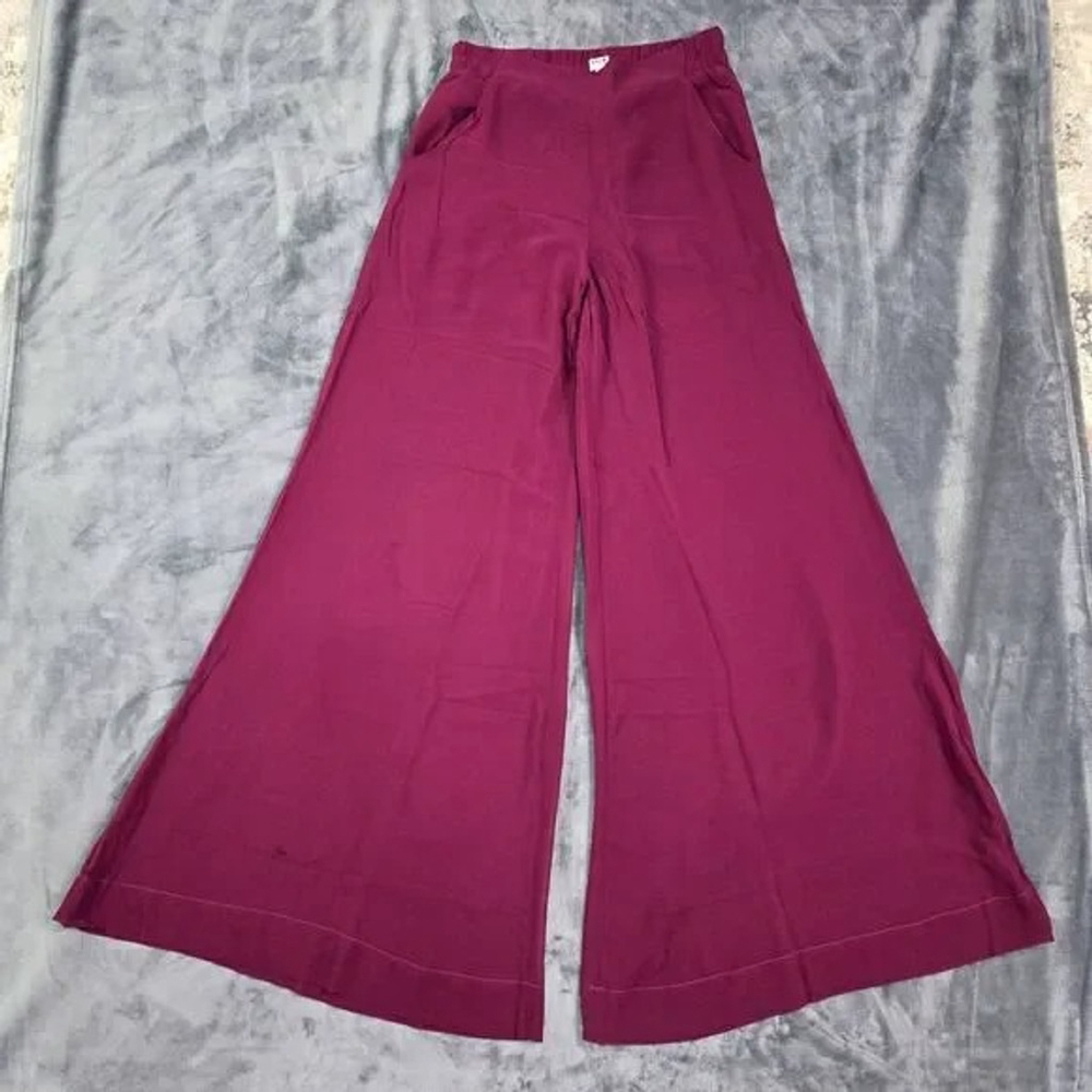Burgundy Palazzo Pants Small Wide Leg Sheer Lined - Picture 2 of 11